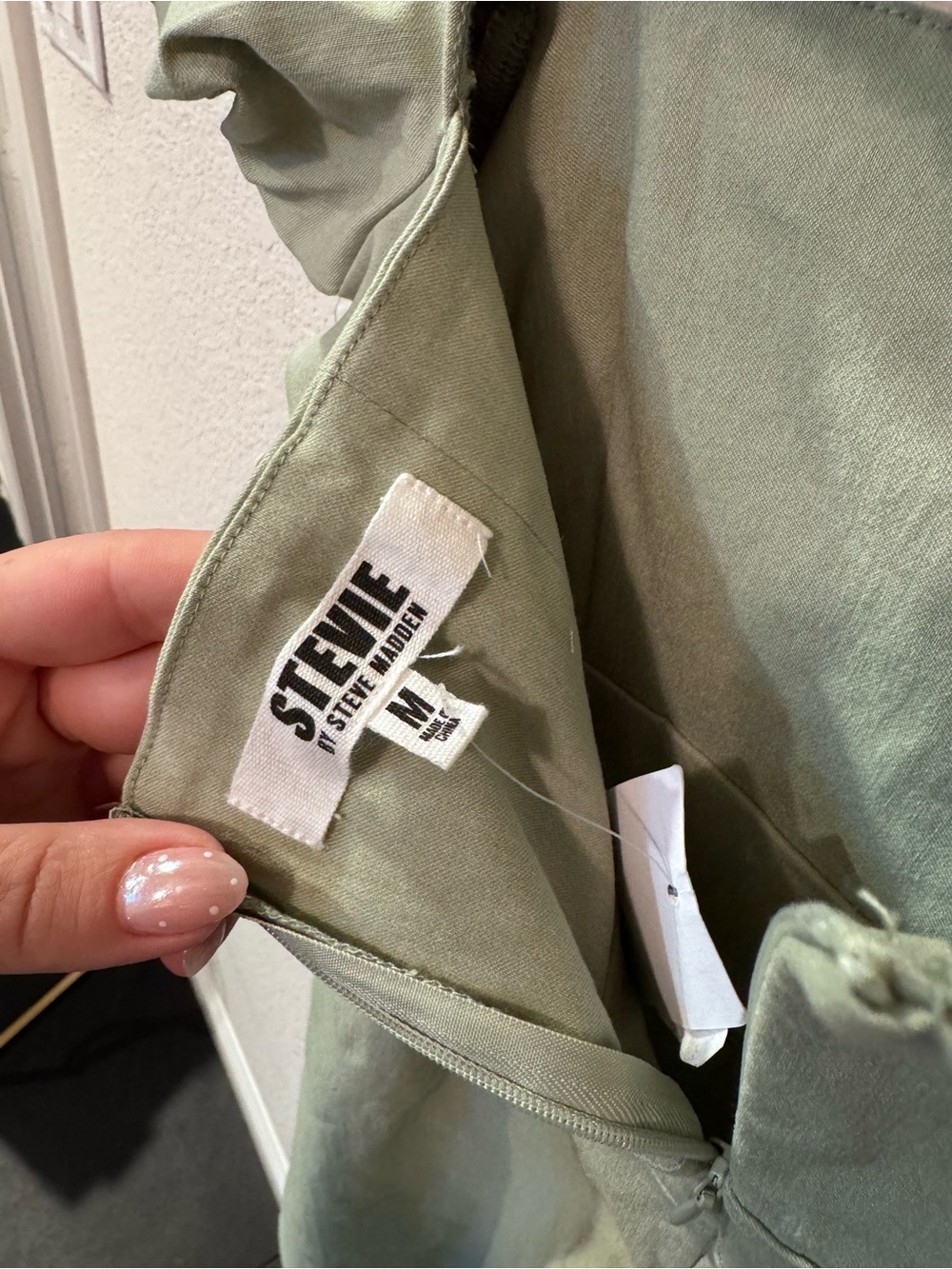 Steve Madden Sage Green Puff Sleeve Mini Dress | Cottagecore & Clean Girl - Picture 7 of 11